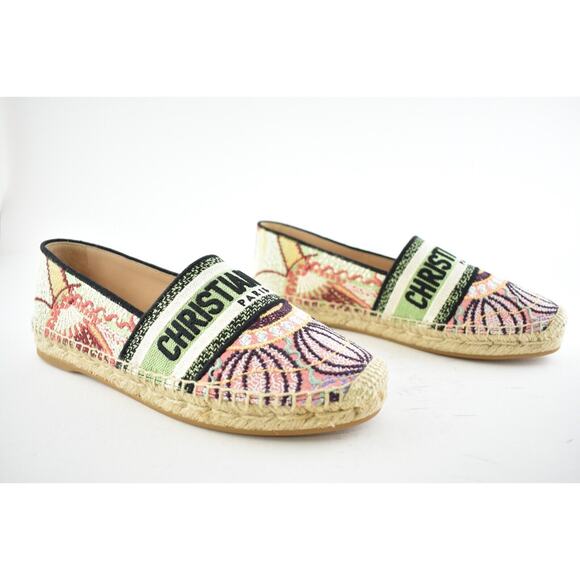 Dior Granville In Lights Pink Black Cotton Logo Embroidered Espadrille Flat 38 - Picture 3 of 10